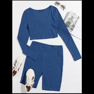 Shein V-neck Tee and Biker Shorts Set